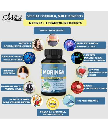 Organic Moringa Extract Capsules 6450mg with Ashwagandha, Tulsi, Ginger, Turmeric | Energy Booster & Immune Support | 90 Capsules - Buy Online on GoSupps.com