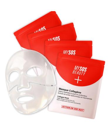 Pack de 4 Masques Bio-Collag ne My SOS Beauty - 4 x 40g Masques Hydrogel Visage Glass Skin au Collag ne Marin & Acide Hyaluronique Hautement Concentr s - Hydratation Intense Resserre les pores Hydratant