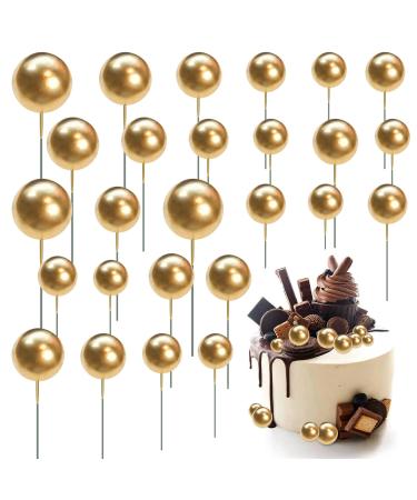 Gold Ball Cake Toppers 50pcs Mini Balloon Cakes Toppers Sticks Foam Balls Cake Picks Golden Ball Cupcake DIY Cakes Insert Topper for Birthday Wedding
