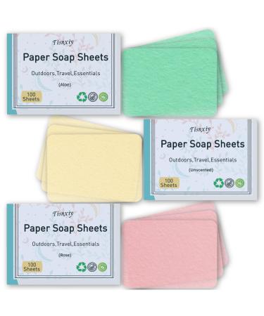 Paper Soap Sheets for Hand Washing - (300 Sheets) Portable Dissolvable Mini Travel Soap for Camping Hiking Outdoor Adventures - Large Size Hand Soap Sheet(Various Pack) Aloe/Rose/Unscented