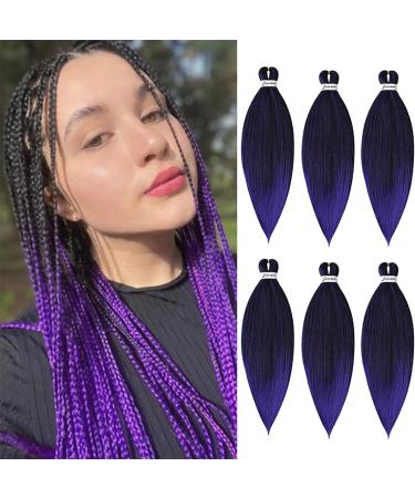 Pre-stretched Braiding Hair 26 inch 6 Packs Professional Kanekalon Synthetic Fiber Crochet EZ Braids Yaki Texture Braiding Hair Extensions (1B/purple) 26 Inch (Pack of 6) T1B/Purple