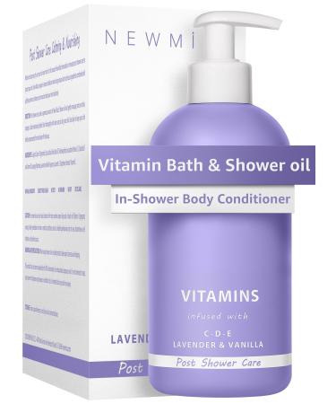 Vitamin In-Shower Body Conditioner Soft Skin Natural Post Shower Care Wet Skin Moisturizer for Body & Legs 2 in 1 Nourishing Bath Oil & Shower Oil Non Greasy Lavender Vanilla Self Care Spa Gift