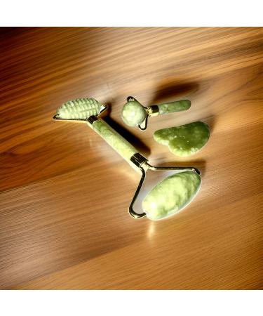 Jade Face Roller 4 in 1 & Gua Sha Set | Eye Massager & Ridged Roller | Warm & Ice Facial Massager for Glowing Skin - Buy Online on GoSupps.com