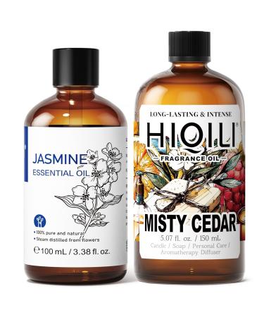 HIQILI 100ML Jasmine Essential Oil & 150ML Misty Cedar Fragrance Oil for DIY Diffuser