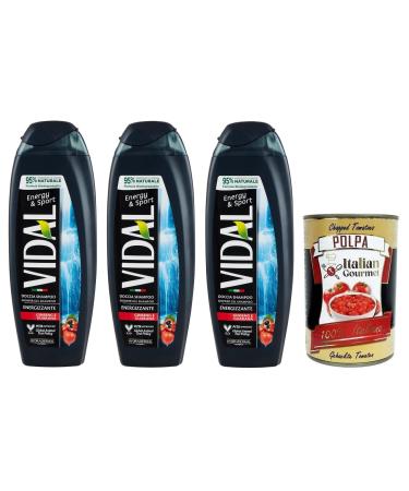 Italian Gourmet E.R. Vidal Energy & Sport Shower Shampoo with Ginseng and Guarana 250ml + Tomato Pulp 400g x 3
