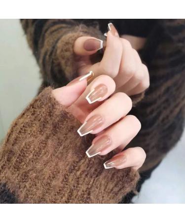 24PCS Shiny Medium Ballerina Press-On Nails - Full Cover French Nail Art for Women & Girls | Stylish White Edge Design - Buy Online on GoSupps.com