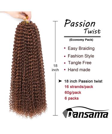 Dansama 18 Passion Twist Hair - Water Wave Bohemian Braiding Hair for Butterfly Crochet (Pack of 6, #30) - Buy Online on GoSupps.com