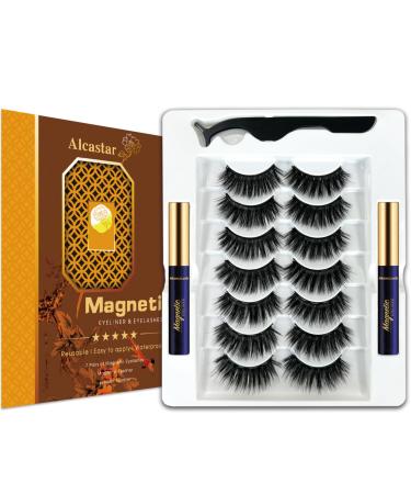 Alcastar Magnetic Eyelashes with Eyeliner Kit Magnetic Lashes with Eyeliner Set Magnetic Lashes with Applicator Reusable Magnet Lash Set Natural Look Cruelty-Free