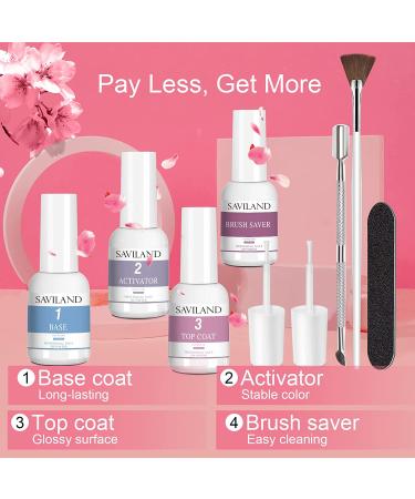 Saviland 29 Pcs Dip Powder Nail Kit Starter - Sakura Love 20 Colors Dipping Powder Set for DIY and Salon at Home - Buy Online on GoSupps.com