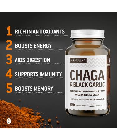 Wild Chaga Mushroom & Aged Black Garlic Capsules - 1500mg Antioxidant Supplement | Nordic Forest Chaga Mushrooms with Black Garlic | 90 ct - Buy Online on GoSupps.com