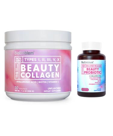 BioEmblem Beauty Collagen - 11G Hydrolyzed Multi-Collagen Peptides & Beauty Probiotics for Women