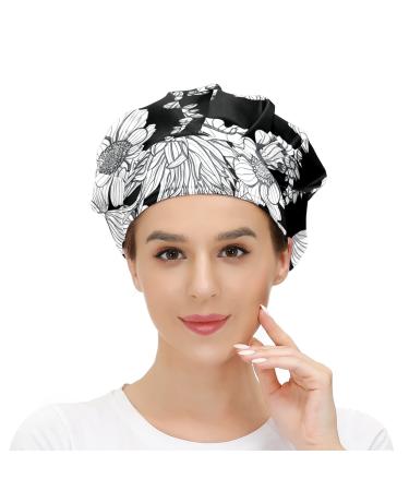 MUKJHOI Adjustable Working Caps Tie Back Cover Hair Bouffant Hats Sweatband for Women Men One Size Fit All - 35 Flowers (4)