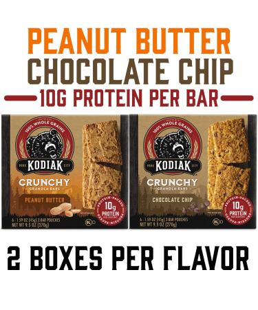 Kodiak Cakes Crunchy Granola Bar Variety Pack - Peanut Butter and Chocolate Chip - High Protein Snack - 100% Whole Grain - 24 Pouches - Buy Online on GoSupps.com