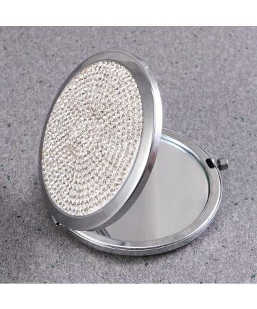 LALAFINA Women's Bling Compact Mirror - Double-Sided Rhinestone Makeup Mirror for Travel and Daily Use | White Round Folding Cosmetic Mirror - Buy Online on GoSupps.com