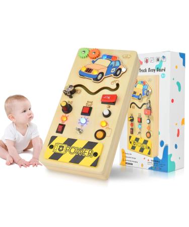 Montessori Busy Board Montessori toys from 1 year Busy Board with 8 switches activity wooden toys LED motor toy for babies and children from 1 2 3 4 years