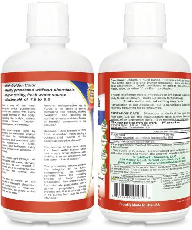 Vital Earth Minerals Fulvic Liquid Trace Mineral Drops 32 Fl Oz - Pure Fulvic Acid Supplement from Humic - Chemical Free Extracted with Purified Water - Unflavored - Pack of 1 - Buy Online on GoSupps.com