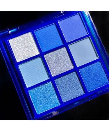 paminify 9 Colors Blue Eyeshadow Palette Pressed Pigment Glitter Eye Shadow Pallete Matte Shimmer Makeup Powder Long Lasting Blue