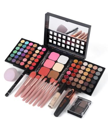 Full Makeup Kit with Applicator - 78 Color Cosmetic Gift Set Include Eyeshadow/Lipstick/Blush/Contour/Concealer, Mascara, Lip Liner, Eyeshadow Primer, Eyebrow Powder, Sponge and 8pcs Makeup Brush Set B