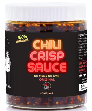 SAUCE UP 100% Natural Artisan Chili-Crisp 6oz- Premium 13 Ingredients, Vegan, Keto, GF, Zero Msg, Flavor Bomb, Crafted in NYC(Hot, Sweet, Crispy, Umami, Smoky, Savory)- Good on Anything Chili Oil/Sauce (Original)
