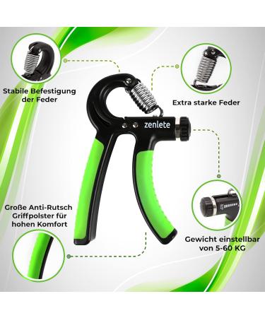 Zenlete Professional Fitness Hand Trainer - Adjustable 5-60 kg Grip Strength Device with E-Book for Forearm & Finger Training - International Shipping Available - Buy Online on GoSupps.com