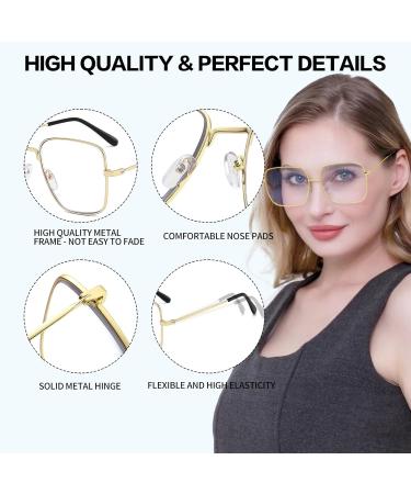 Kaeoisfu Oversized Square Reading Glasses for Men & Women - Fashionable Blue Light Filtering Metal Glasses - Large Gold Frames 1.0 Diopters - Buy Online on GoSupps.com