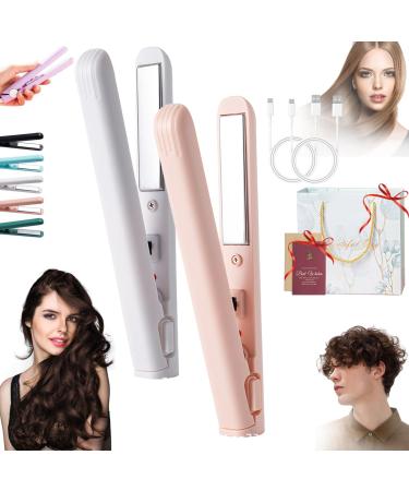 Jocelynnae Ceramic Mini Hair Curler Mini Dual-Purpose Curling Iron Travel Curling Iron USB Rechargeable Curling Wand 2-in-1 Mini Curling Wand for Men and Women (2PCS-6)