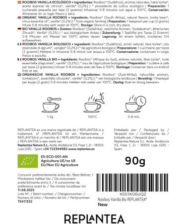 Rooibos Vanilla Tea Organic 90g (45 Cups) | Premium Loose Leaf Rooibos Tea REPLANTEA - Buy Online on GoSupps.com