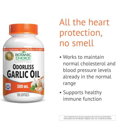 Botanic Choice Odorless Garlic Oil Softgels - Antioxidant Cholesterol and Immune Support Supplement for Adults - Gluten Free Non-GMO - 180 Pills - Buy Online on GoSupps.com