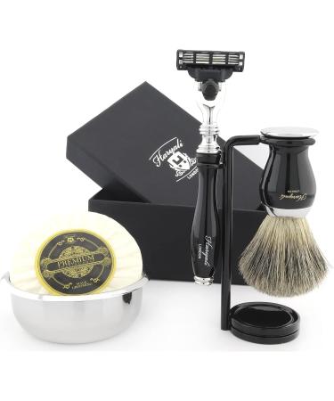 Premium Shaving Set for Men - Triangular Razor Badger Hair Brush Stainless Steel Bowl & Shaving Soap | International Shipping Available - Buy Online on GoSupps.com
