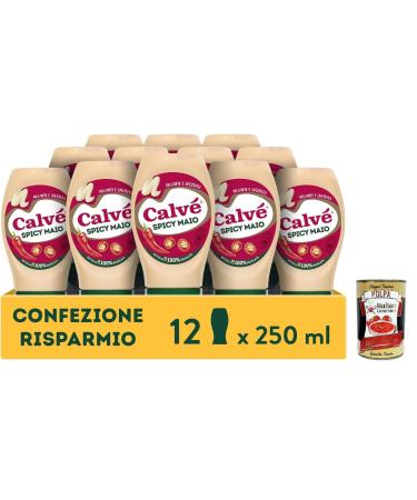 Italian Gourmet E.R. Calv Maionese Spicy Mayo 12 pieces of 250 ml mayonnaise with the addition of paprika and cayenne pepper spicy and spicy sauce ideal for sushi pok and fries+Italian Gourmet polpa 400g