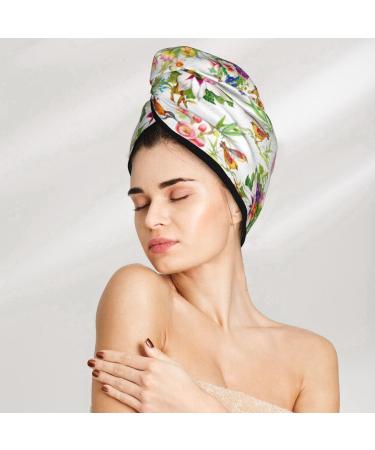 Hair Towel Wrap for Quick Drying | Button Towel Turban | Birds & Flowers Design - Ideal for Travel & Home Use - Buy Online on GoSupps.com