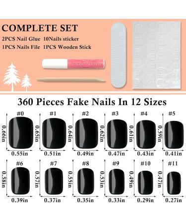 LoveOurHome 360pc Black Acrylic Square Press On Nails - Short Full Cover Fake Nails with Glue Adhesive Tabs for Women & Girls - Buy Online on GoSupps.com