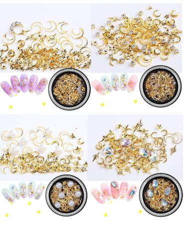 6 Pcs Gold Star Moon 3D Nail Art Charms for Women - Nail Decor Accessories - Buy Online on GoSupps.com