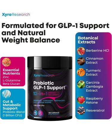 Xyro Research GLP-1 Support Probiotic Weight Loss Supplement - GLP1 Support for Women Men with Berberine - Natural Daily Oral GLP 1 Support Fat Burn Healthy Metabolism Gut Health - Vegan Gluten Free - Buy Online on GoSupps.com