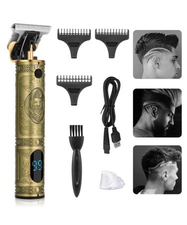 Hair Clippers for Men, Professional Hair Trimmer Zero Gapped T-Blade Trimmer Cordless Rechargeable Edgers Clippers Electric Beard Trimmer Shaver Hair Cutting Kit with LCD Display Gifts for Men Bronze