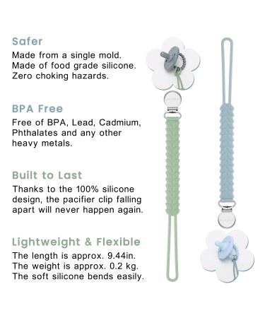 MISSLILI Baby Silicone Pacifier Clip Holder 2 Pack - Thin, Soft, and Strong Binky Clips for Boy and Girl - Barley Ether & Sage - Buy Online on GoSupps.com