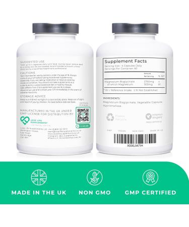 Chelated Magnesium Glycinate Supplements - 2750mg (303mg Mg) | 240 Capsules | Highly Bioavailable | Made in UK | Love Life Supplements - Buy Online on GoSupps.com