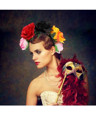 Day of the Dead Headband Halloween Floral Headbands for Women Mexican Flower Headpiece Accessories Dia de Los Muertos Flower Crown for Frida Kahlo Look Rose Flower Crown for Halloween Party Costume - Buy Online on GoSupps.com