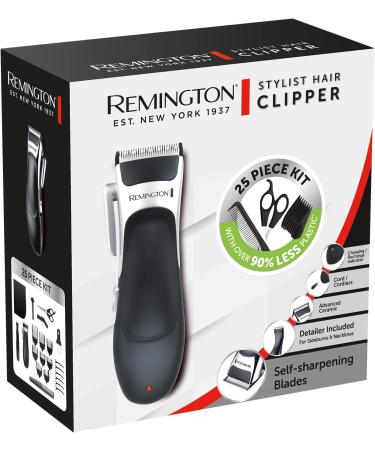 Remington Hair Clipper and Detail Trimmer (25 Piece kit incl. 6 Sectioning Clips 6 Comb attachments (3mm-25mm) Ear Taper Combs Scissors Storage Pouch etc. 40 Minutes Cordless Usage) HC367 - Buy Online on GoSupps.com