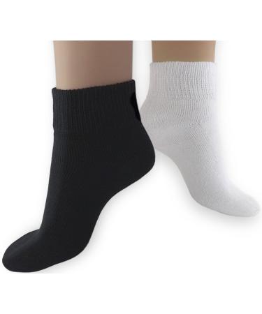 Non-Binding Diabetic Cotton Blend Quarter Socks 6 Pair/Pack 9-11 Solid Black