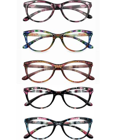 5 Pack Ladies Reading Glasses Blue Light Blocking Spring Hinge Fashion Pattern Print Eyeglasses for Women Multicolor 2.5 x