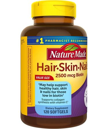 Nature Made Hair Skin and Nails with Biotin 2500 mcg 120 Softgels - Healthy Hair Skin and Nails Support - Buy Online on GoSupps.com