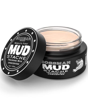 Bossman MUDstache Wax Unscented Mustache Wax - Mustach Grooming Care - Strong Hold for Taming, Training and Styling (1oz) Unscented 1 Ounce (Pack of 1)