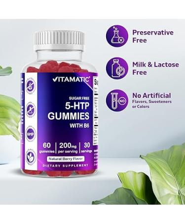 Vitamatic Sugar Free 5-HTP 200mg Gummies with B6 per Serving - 60 Pectin Based Gummes - Buy Online on GoSupps.com