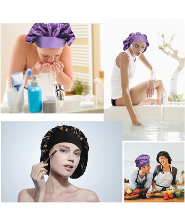 Arqumi 2PCS Large Silk Hair Bonnet for Sleeping | Adjustable Satin Bonnet Sleep Cap | Elastic Stay On Head | Long Curly Thick Black Hair | Women's Hair Care - Black & Purple - Buy Online on GoSupps.com