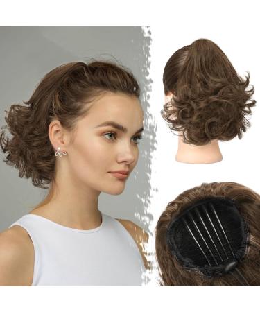 22cm short wavy ponytail extension barsdar kamm clip cord shortage short wavy ponytail hair exension synthetic dick clip pony pagar parts women natural (ash brown) 22cm ash brown
