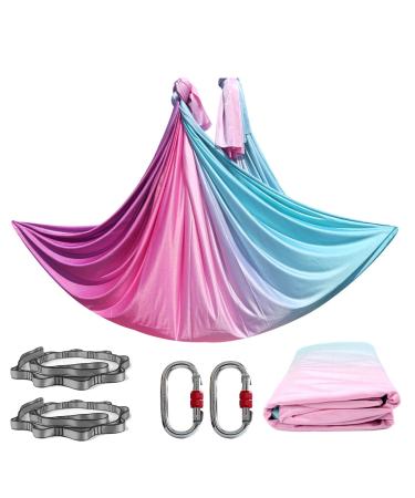 PRIOR FITNESS 5M Aerial Yoga Hammock Yoga Swing Set Premium Nylon Aerial Silk Fabric Yoga Strap Accessory with Carabiner, Daisy Chain for Bodybuilding,Workout, Indoor, Outdoor Rainbow