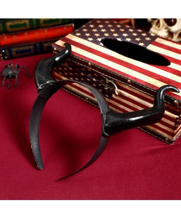 Housoutil Devil Horns Headband Black Cosplay Ox Horn Headband Matte Ox Horn Hair Loop Gothic Halloween Costume Headdress for Photo Shoot Cosplay Masquerade Dress up Show Halloween - Buy Online on GoSupps.com