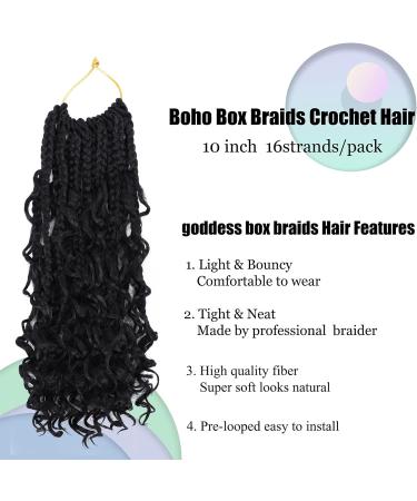 Goddess Box Braids Crochet Hair 10 Inch with Curly Ends | Bohemian Boho 3X Synthetic Braiding Hair for Women (Pack of 7) - 1b - Buy Online on GoSupps.com