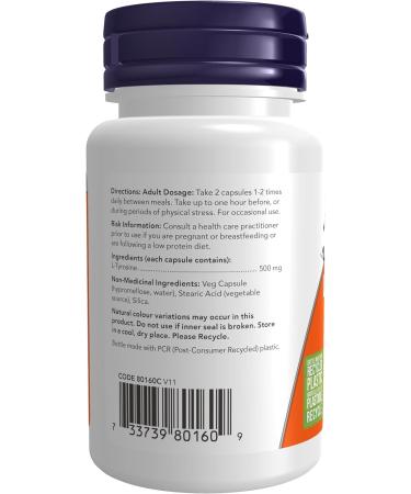 NOW L-tyrosine 500mg 60 Capsules - Buy Online on GoSupps.com